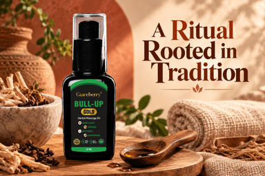 Bull Up Gold Ayurvedic Stamina & Strength Oil for Men" / "Graceberry Herbal Massage Oil – Safed Musli & Ashwagandha