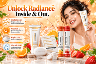 Glutathione Inside & Out Radiance Kit – Graceberry Brightening Face Wash, Soap & Tablets